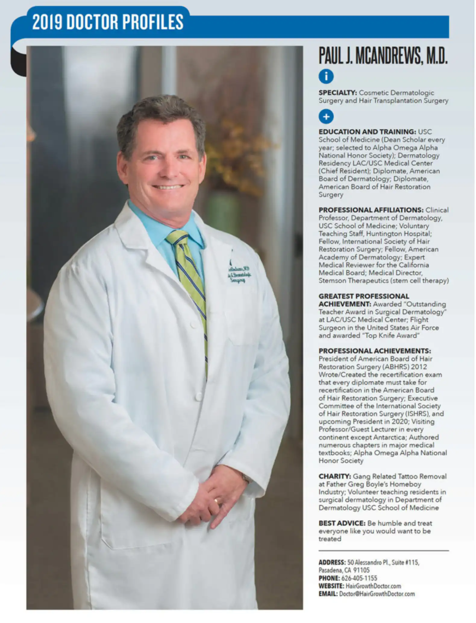 Dr Paul J. McAndrews' profile in the magazine 2019.